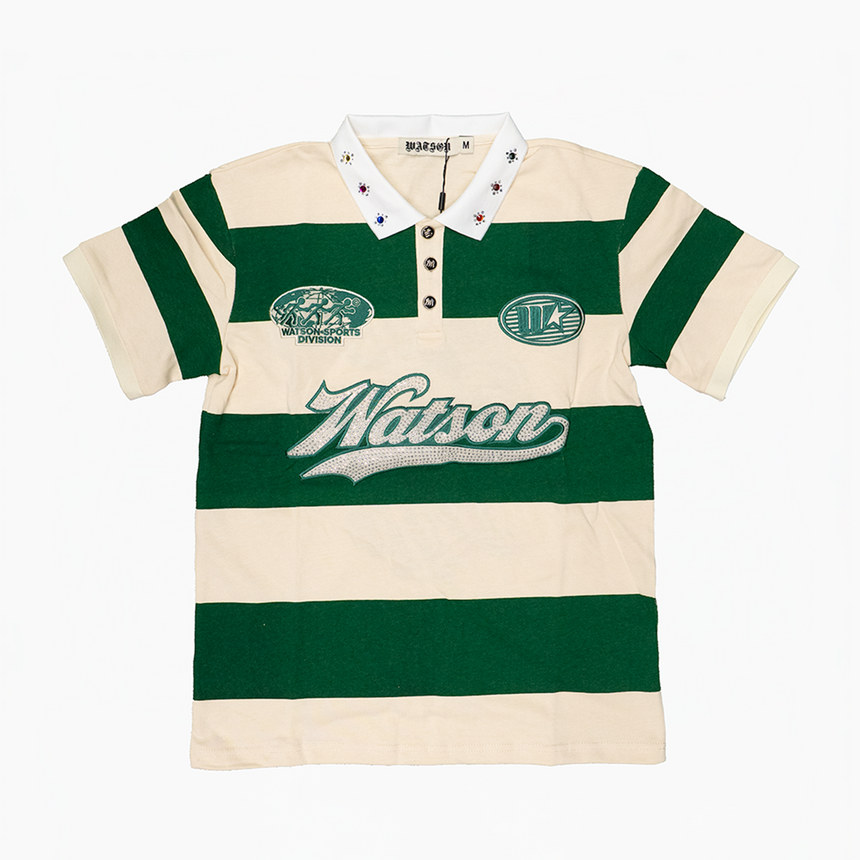 WATSON SHORT SLEEVE RUGBY POLO (CREAM/GREEN)