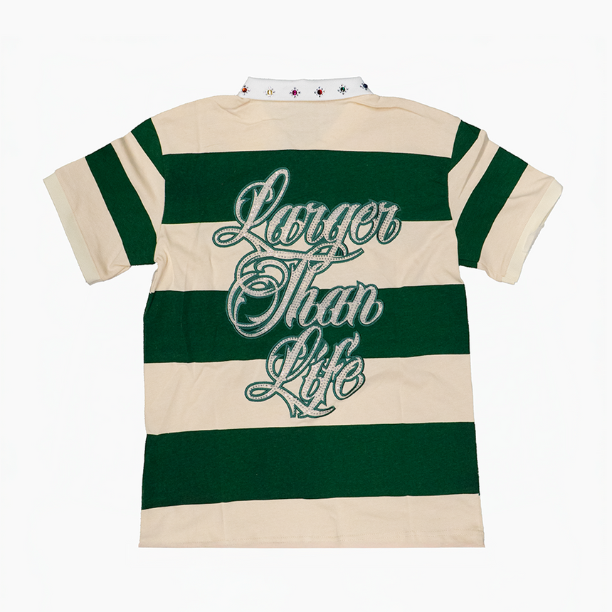 WATSON SHORT SLEEVE RUGBY POLO (CREAM/GREEN)