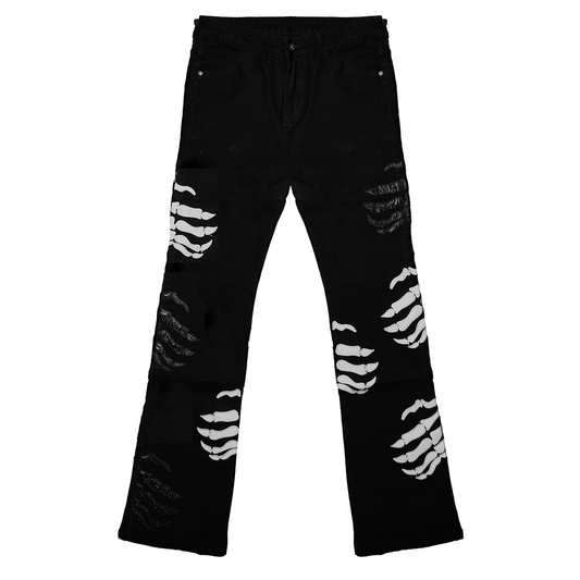 SKELETON STACKED DENIM PANTS (BLACK)