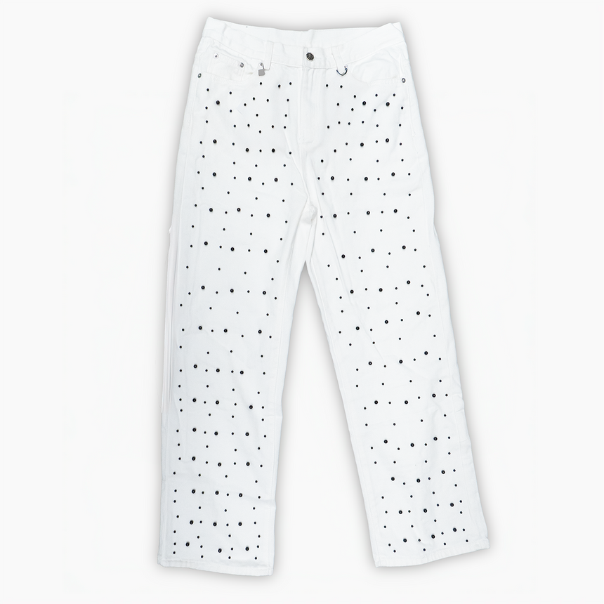 WATSON DENIM PANTS WITH BLACK PEARLS (WHITE)