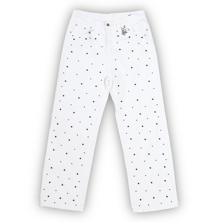 WATSON DENIM PANTS WITH BLACK PEARLS (WHITE)