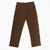 WATSON DENIM PANTS WITH WHITE PEARLS (BROWN)