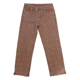 WATSON DENIM PANTS WITH WHITE PEARLS (BROWN)
