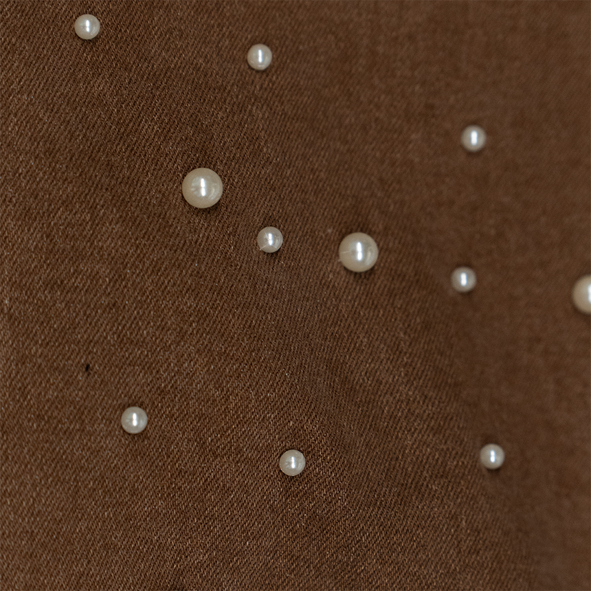 WATSON DENIM PANTS WITH WHITE PEARLS (BROWN)