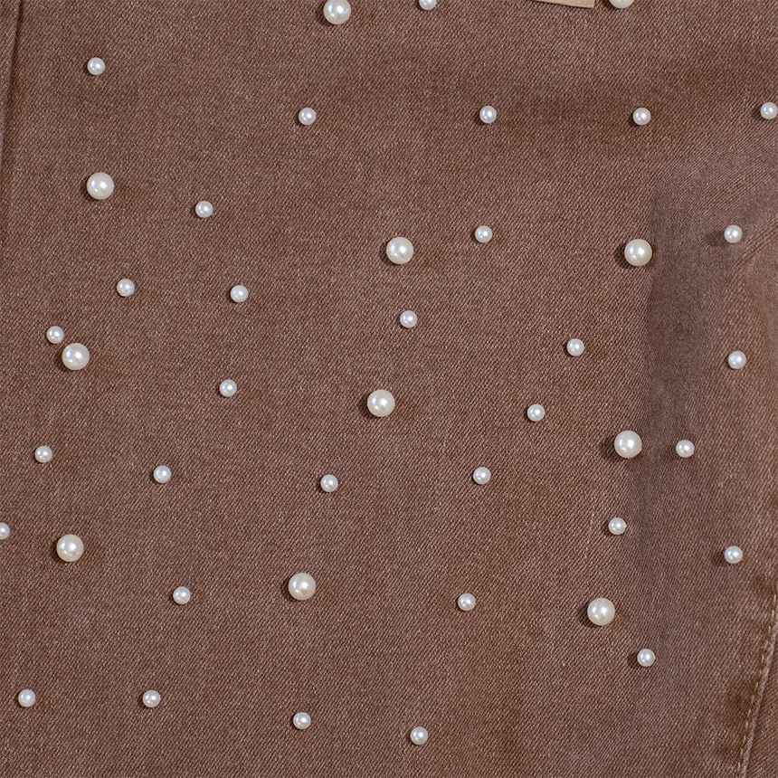 WATSON DENIM PANTS WITH WHITE PEARLS (BROWN)