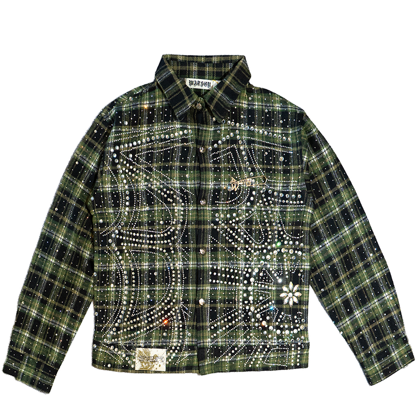 WATSON SPIDER WEB CRYSTAL FLANNEL SHIRT (GREEN & BLACK)