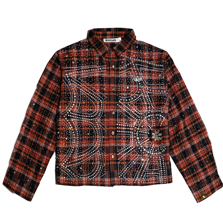 WATSON SPIDER WEB CRYSTAL FLANNEL SHIRT (ORANGE & RED)