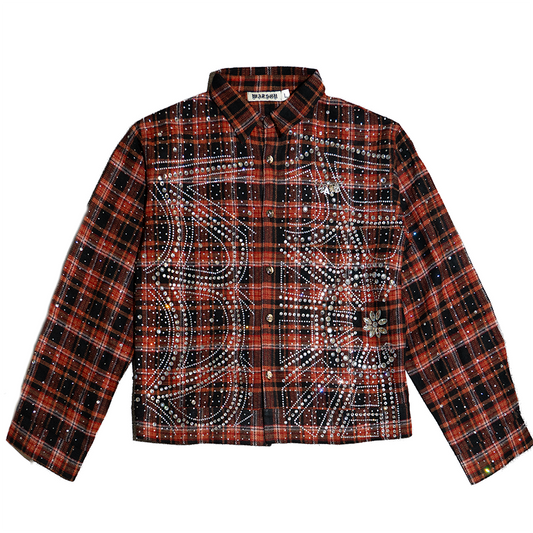 WATSON SPIDER WEB CRYSTAL FLANNEL SHIRT (ORANGE & RED)