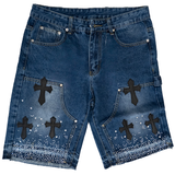 WATSON LEATHER APPLIQUE CROSS PATCH SHORTS (BLUE)