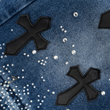 WATSON LEATHER APPLIQUE CROSS PATCH SHORTS (BLUE)