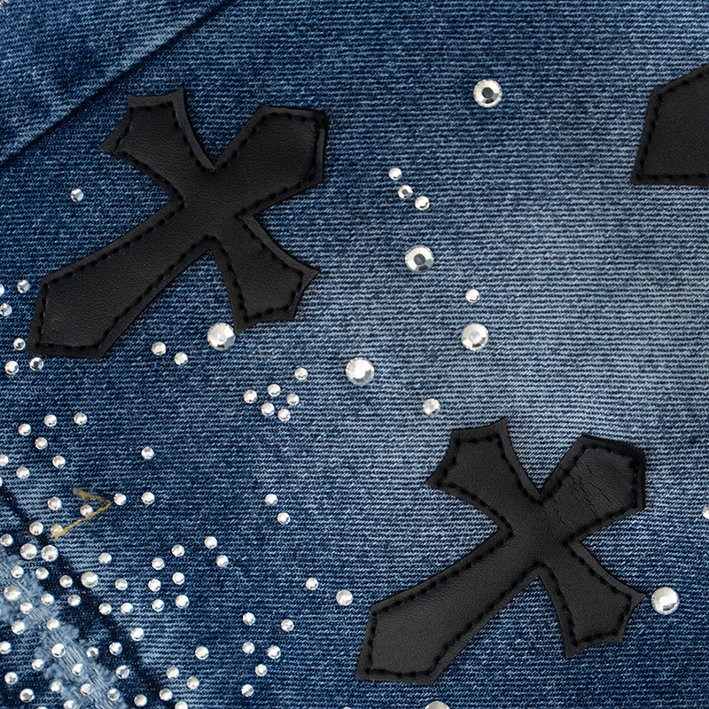 WATSON LEATHER APPLIQUE CROSS PATCH SHORTS (BLUE)