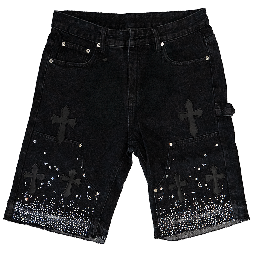 WATSON LEATHER APPLIQUE CROSS PATCH SHORTS (GREY)