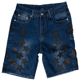 WATSON LEATHER APPLIQUE PATCH SHORTS (BLUE)