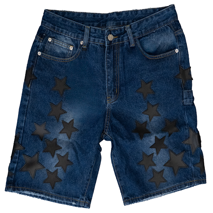WATSON LEATHER APPLIQUE PATCH SHORTS (BLUE)