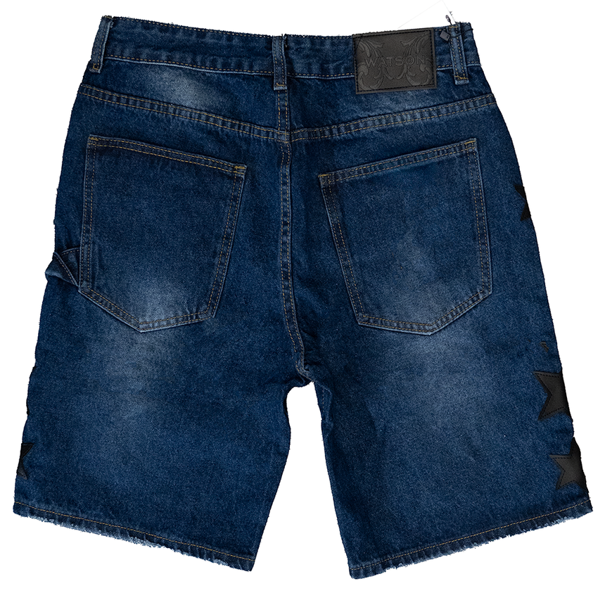 WATSON LEATHER APPLIQUE PATCH SHORTS (BLUE)