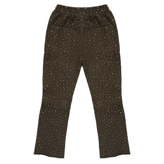 CRYSTAL ZIP FLARE SWEATPANTS (MOCHA)