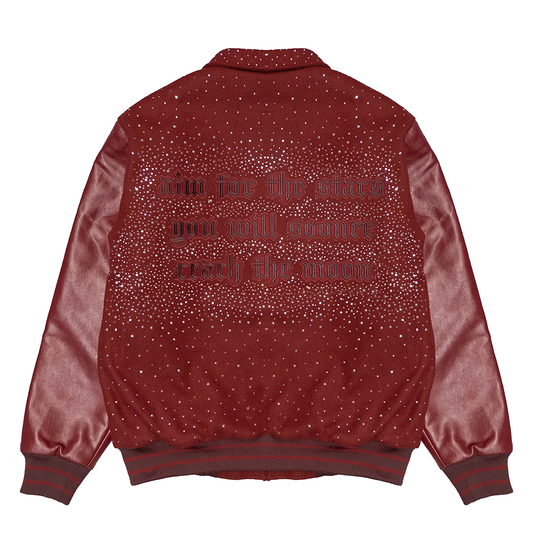 AIM FOR THE STARS VARSITY JACKET (BURGUNDY SUEDE)