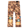 CAMO MULTI CHENILLE FLORAL PATCH DENIM PANTS (TAN)
