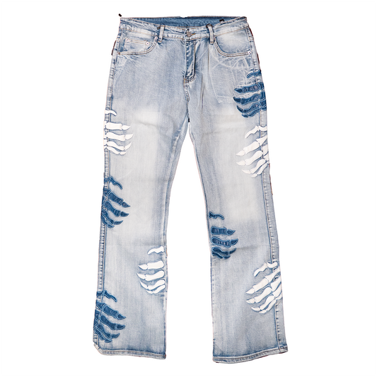 SKELETON HANDS DENIM PANTS (BLUE)