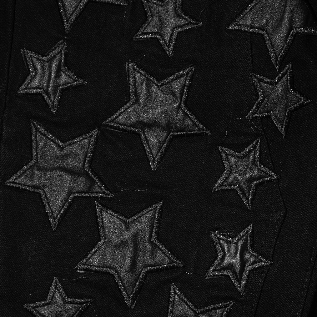 LEATHER STAR APPLIQUE STACKED DENIM PANTS (BLACK)