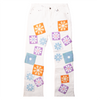 CHENILLE FLOWER STACKED DENIM PANTS (WHITE)