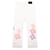 CHENILLE FLOWER STACKED DENIM PANTS (WHITE)