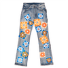 CHENILLE FLOWER STACKED DENIM PANTS (MEDIUM WASH)