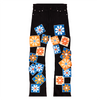 CHENILLE FLOWER STACKED DENIM PANTS (BLACK WASH)