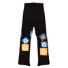 CHENILLE FLOWER STACKED DENIM PANTS (BLACK WASH)