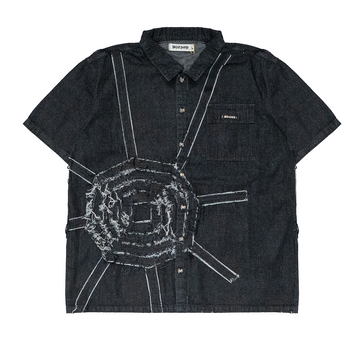 DENIM SPIDERWEB S/S BUTTON UP SHIRT (BLACK)