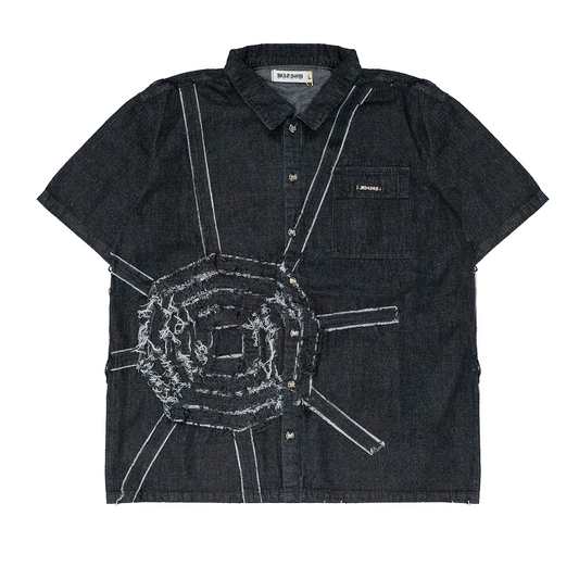 DENIM SPIDERWEB S/S BUTTON UP SHIRT (BLACK)