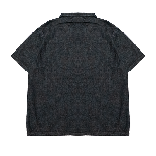 DENIM SPIDERWEB S/S BUTTON UP SHIRT (BLACK)