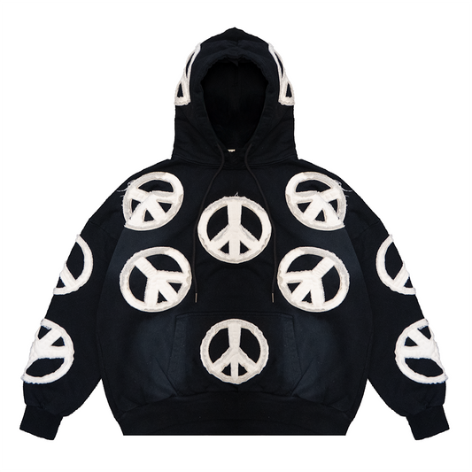 PEACE APPLIQUE HOODIE (BLACK)