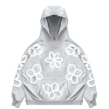 FLOWER APPLIQUE HOODIE (GRAY)