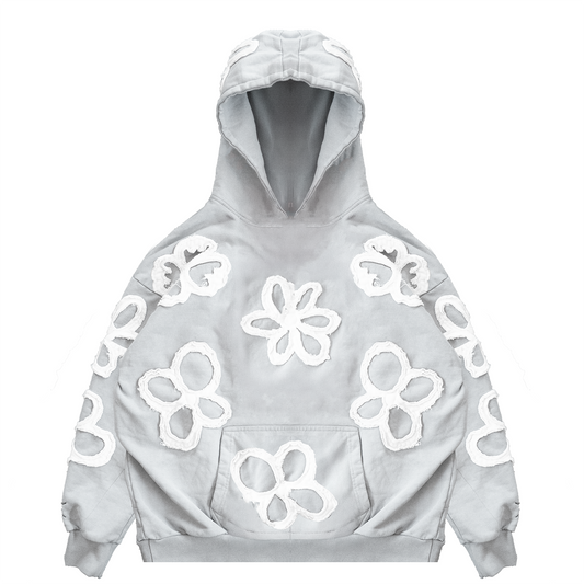 FLOWER APPLIQUE HOODIE (GRAY)