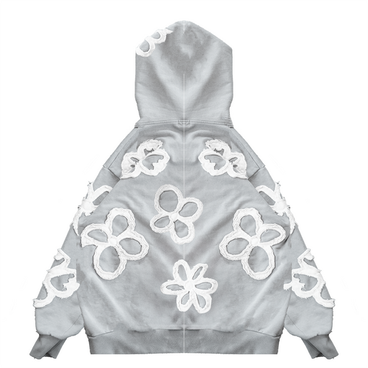 FLOWER APPLIQUE HOODIE (GRAY)