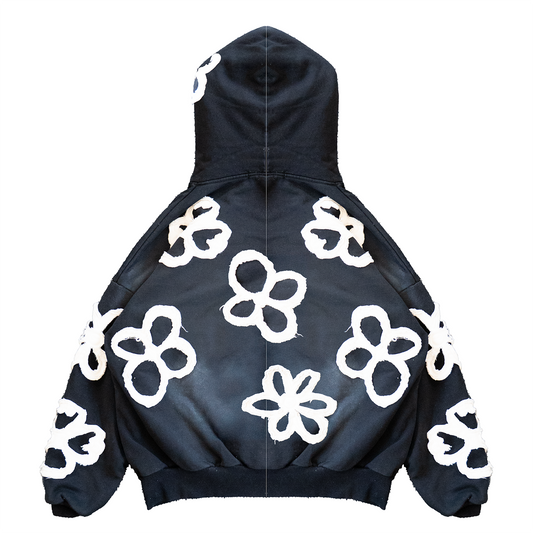 FLOWER APPLIQUE HOODIE (BLACK)