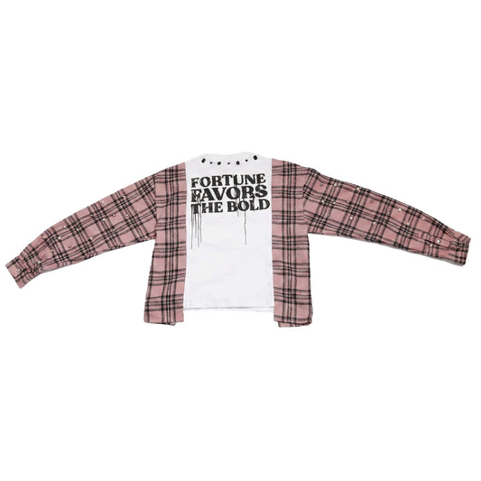 WATSON FORTUNE FAVORS THE BOLD UPCYCLED T-SHIRT FLANNEL (CORAL/BLACK)