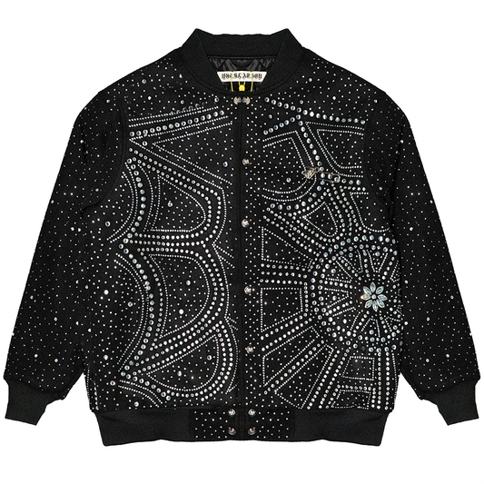 SPIDERWEB CRYSTAL VARSITY JACKET (BLACK)