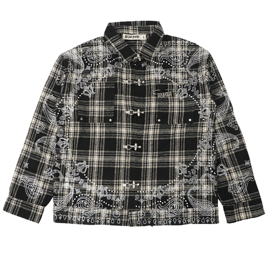 WATSON PAISLEY RHINESTONE BLACK FLANNEL SHIRT