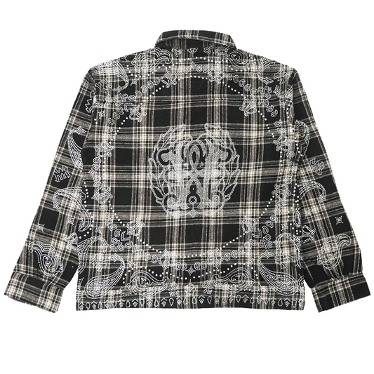 WATSON PAISLEY RHINESTONE BLACK FLANNEL SHIRT