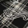 Watson Paisley Rhinestone Black Flannel Shirt, black and white plaid long-sleeve flannel – alternate view 6