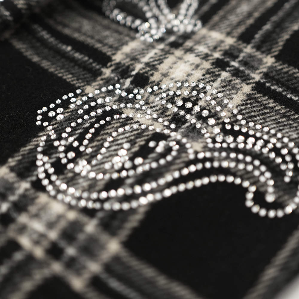 Watson Paisley Rhinestone Black Flannel Shirt, black and white plaid long-sleeve flannel – alternate view 6