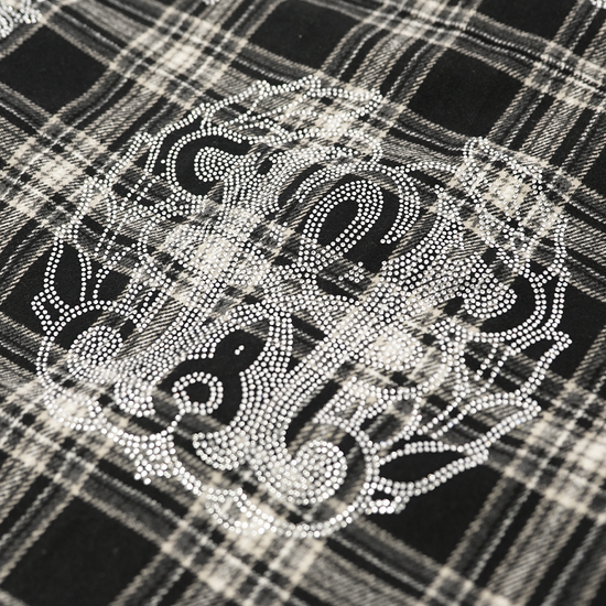 Watson Paisley Rhinestone Black Flannel Shirt, black and white plaid long-sleeve flannel – alternate view 8