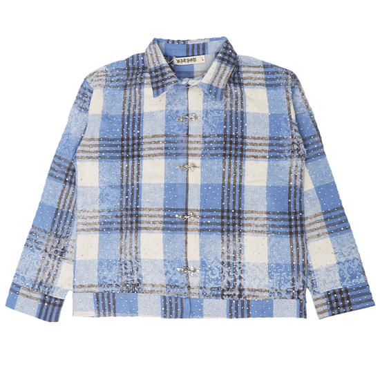 Watson Multi Crystal Blue Flannel Shirt, blue and white plaid long-sleeve flannel