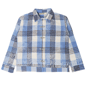 Watson Multi Crystal Blue Flannel Shirt, blue and white plaid long-sleeve flannel