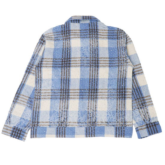 Watson Multi Crystal Blue Flannel Shirt, blue and white plaid long-sleeve flannel – alternate view 2