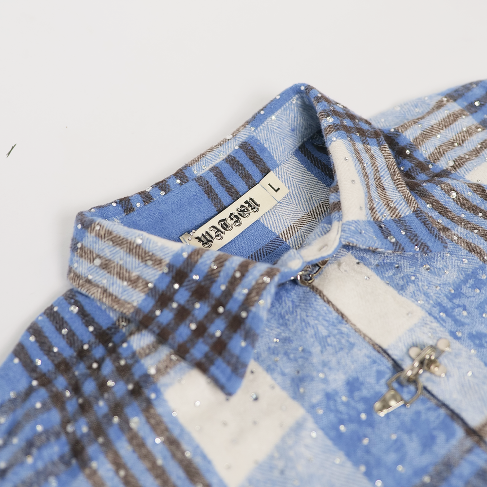 Watson Multi Crystal Blue Flannel Shirt, blue and white plaid long-sleeve flannel – alternate view 5
