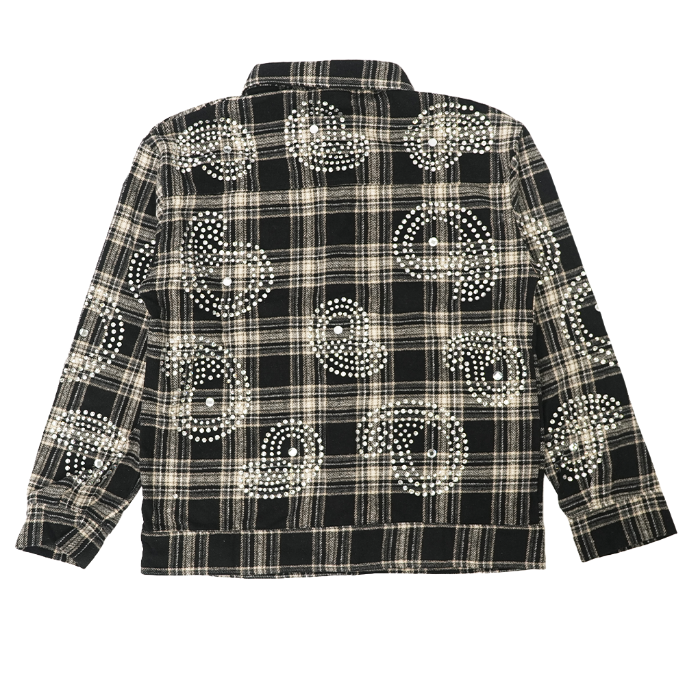 Watson Big Paisley Crystal Black Flannel Shirt, black and white plaid long-sleeve flannel – alternate view 2