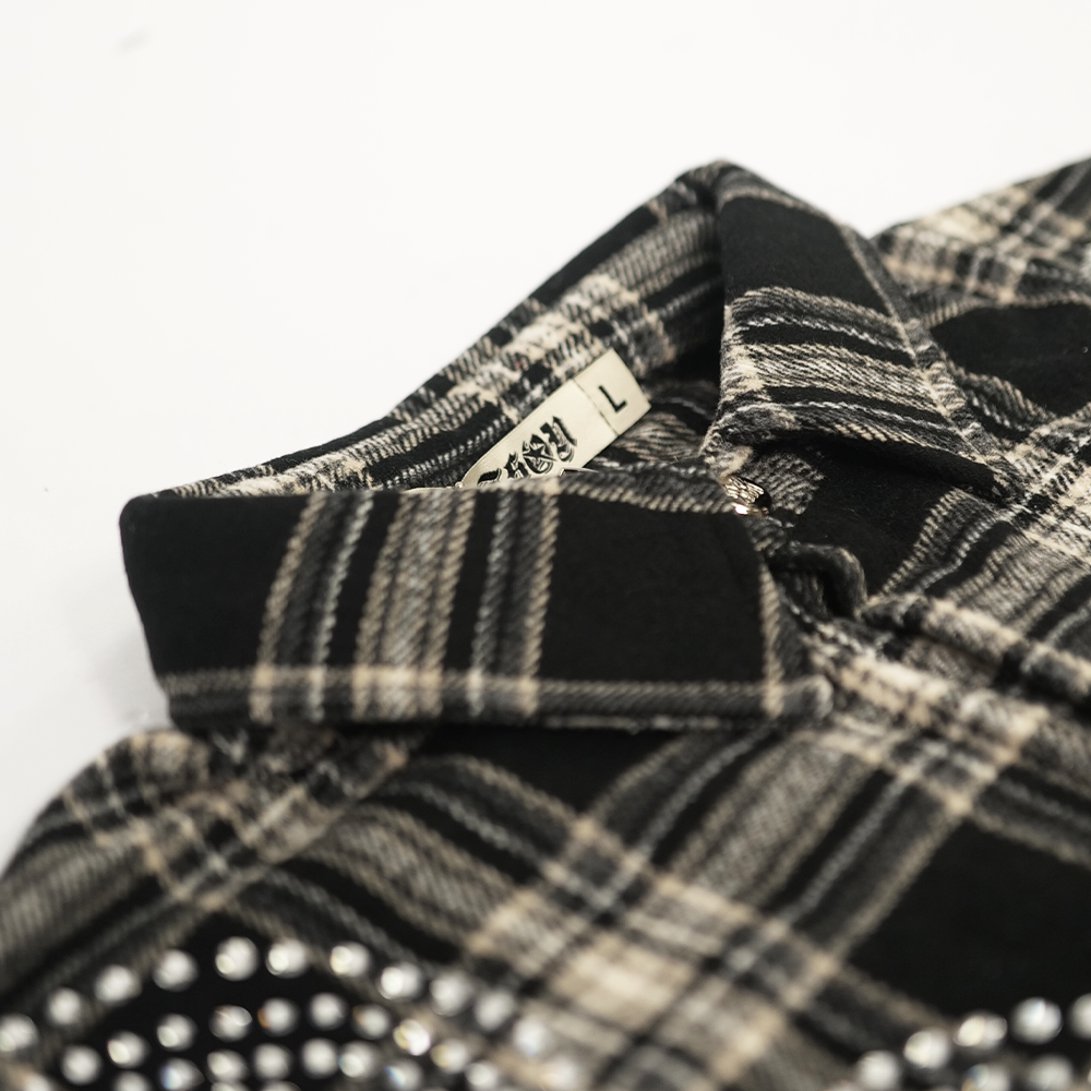 Watson Big Paisley Crystal Black Flannel Shirt, black and white plaid long-sleeve flannel – alternate view 5